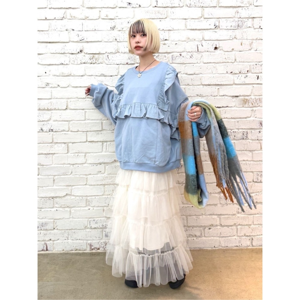 【預購】日系選品💕w close*日單 可愛荷葉邊拼接造型 寬鬆純棉 長袖上衣 衛衣-細節圖4