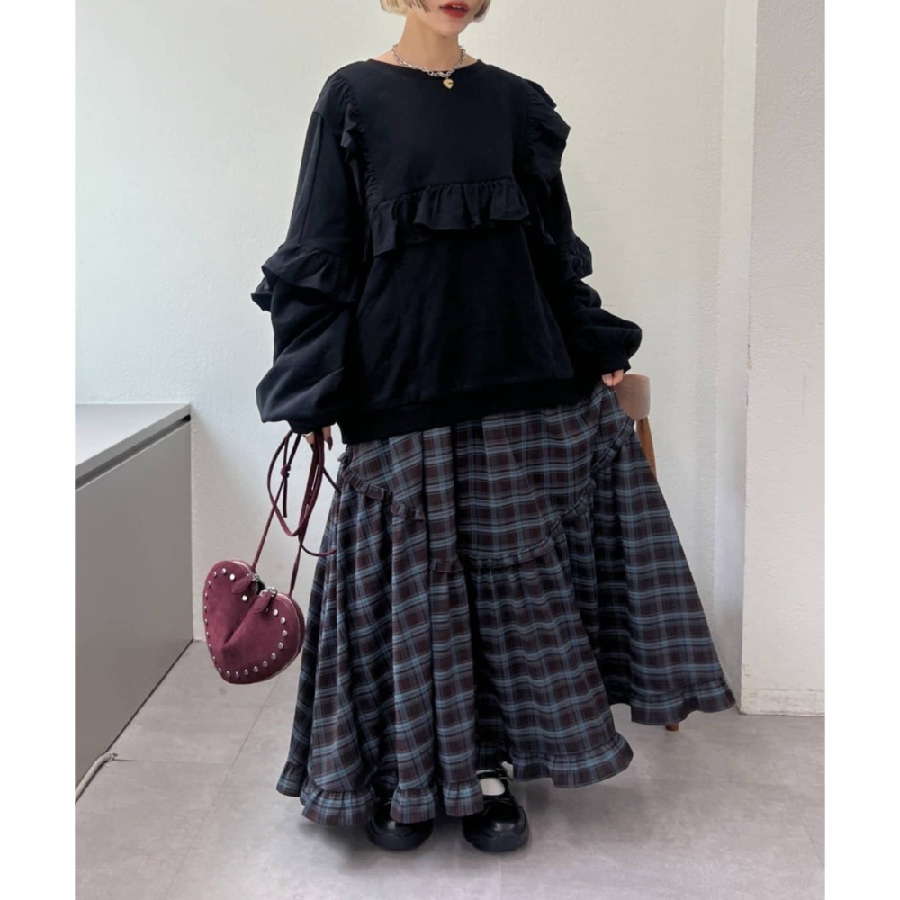 【預購】日系選品💕w close*日單 可愛荷葉邊拼接造型 寬鬆純棉 長袖上衣 衛衣-細節圖6