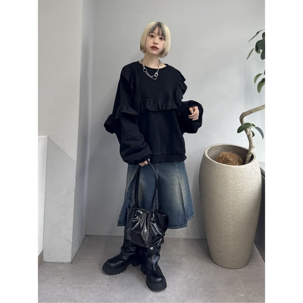 【預購】日系選品💕w close*日單 可愛荷葉邊拼接造型 寬鬆純棉 長袖上衣 衛衣-細節圖8