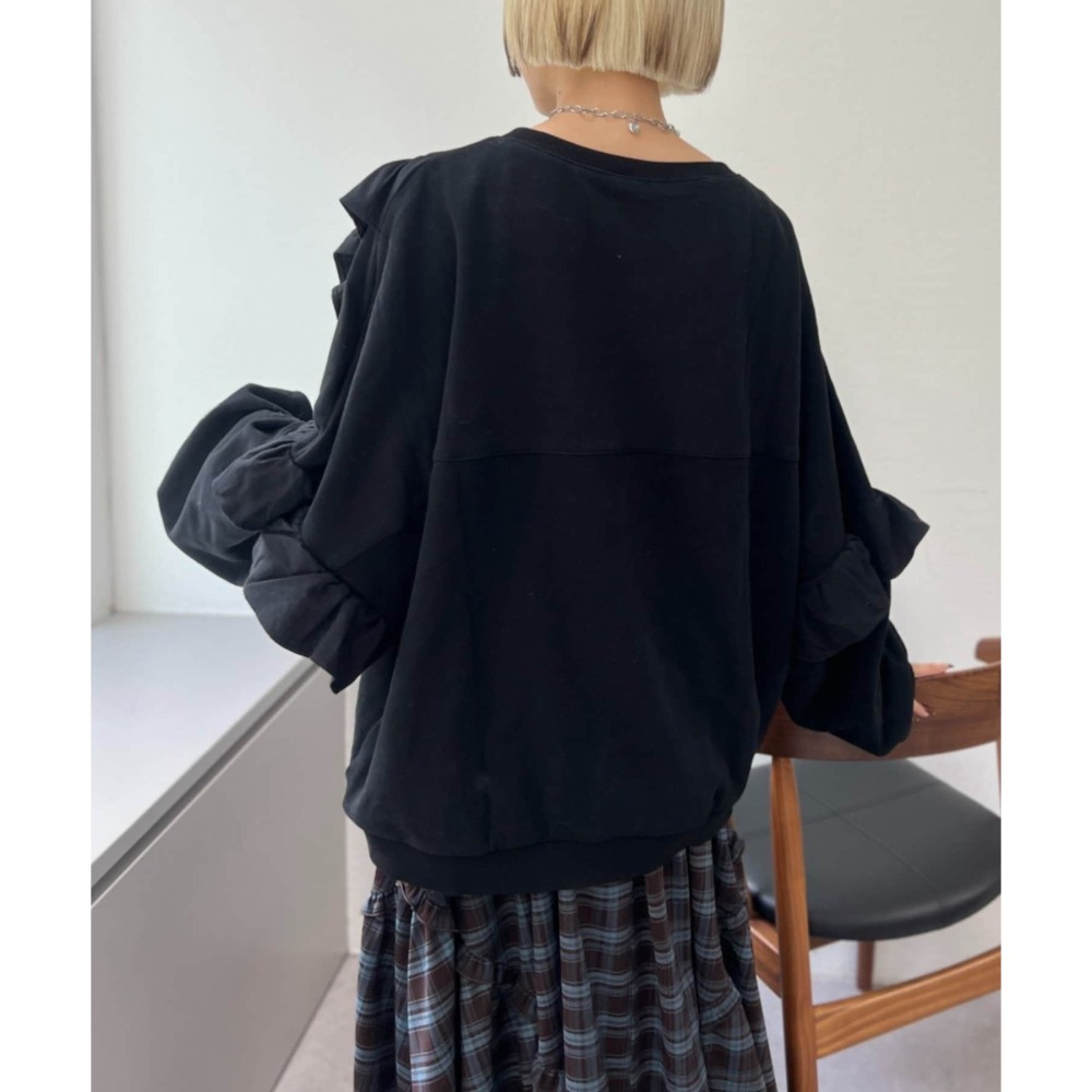 【預購】日系選品💕w close*日單 可愛荷葉邊拼接造型 寬鬆純棉 長袖上衣 衛衣-細節圖9