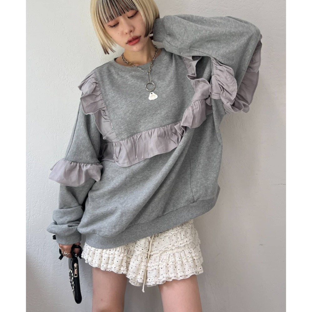 【預購】日系選品💕w close*日單 可愛荷葉邊拼接造型 寬鬆純棉 長袖上衣 衛衣-規格圖11