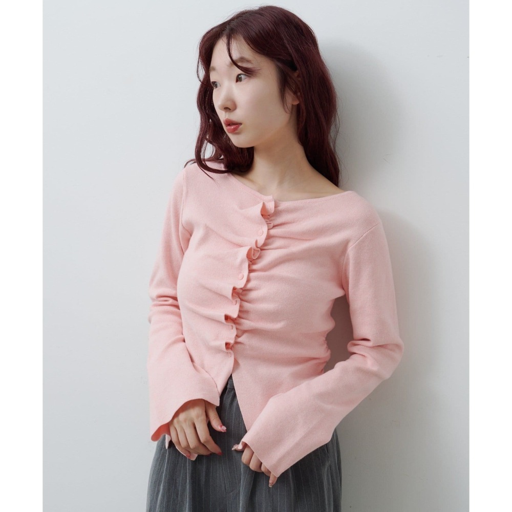 【米白、藍、灰現貨+預購】實拍📷日系選品💕kas日單 人氣皺褶造型喇叭長袖 袖口開叉 設計感顯瘦百搭長袖上衣 T恤-細節圖10