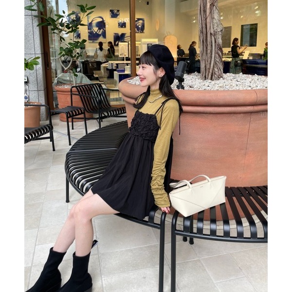 【格子、黑現貨】日系選品💕實拍實穿📷hin日單 秋冬新款 唯美立體褶皺質感綁帶疊穿吊帶背心 日系疊穿-細節圖2