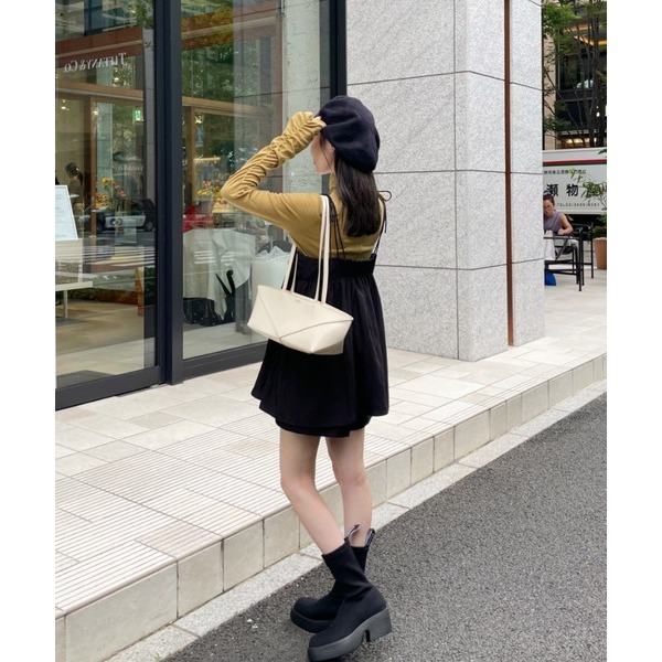 【格子、黑現貨】日系選品💕實拍實穿📷hin日單 秋冬新款 唯美立體褶皺質感綁帶疊穿吊帶背心 日系疊穿-細節圖3