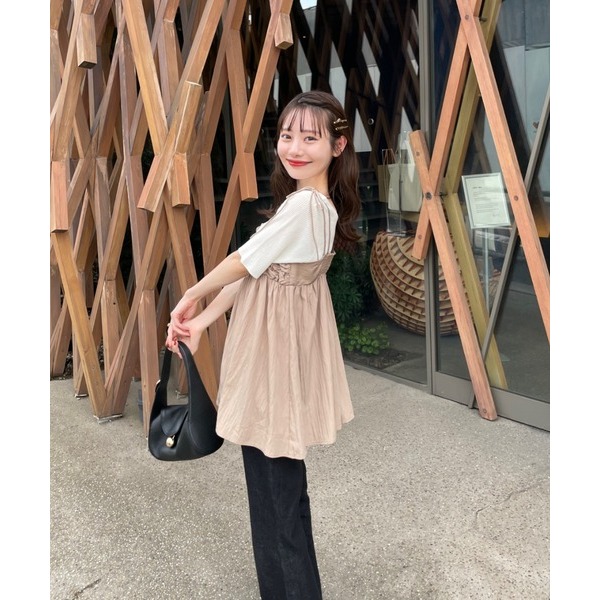 【格子、黑現貨】日系選品💕實拍實穿📷hin日單 秋冬新款 唯美立體褶皺質感綁帶疊穿吊帶背心 日系疊穿-細節圖7