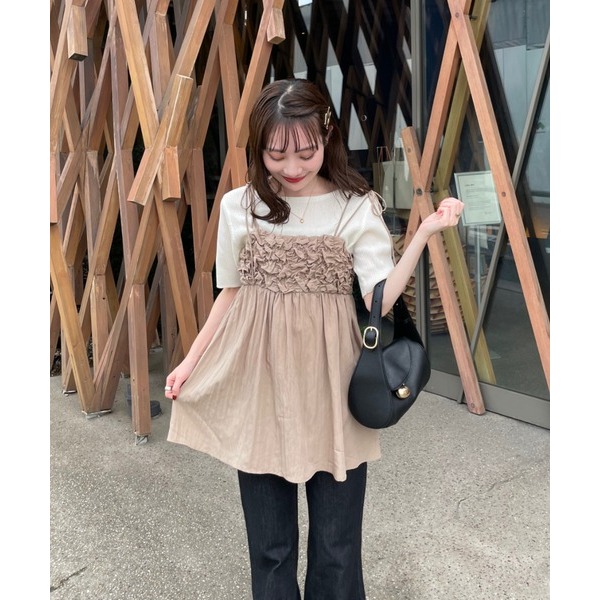 【格子、黑現貨】日系選品💕實拍實穿📷hin日單 秋冬新款 唯美立體褶皺質感綁帶疊穿吊帶背心 日系疊穿-細節圖8