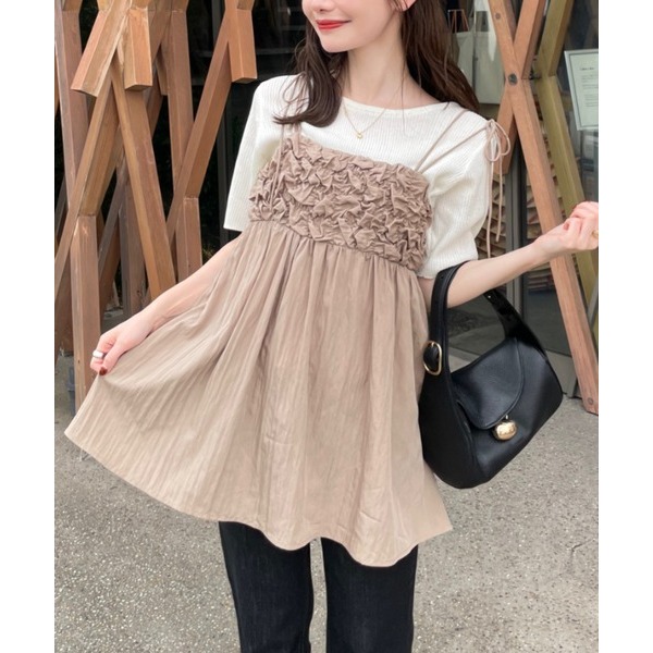 【格子、黑現貨】日系選品💕實拍實穿📷hin日單 秋冬新款 唯美立體褶皺質感綁帶疊穿吊帶背心 日系疊穿-細節圖9