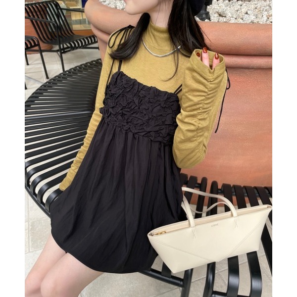 【格子、黑現貨】日系選品💕實拍實穿📷hin日單 秋冬新款 唯美立體褶皺質感綁帶疊穿吊帶背心 日系疊穿-規格圖11