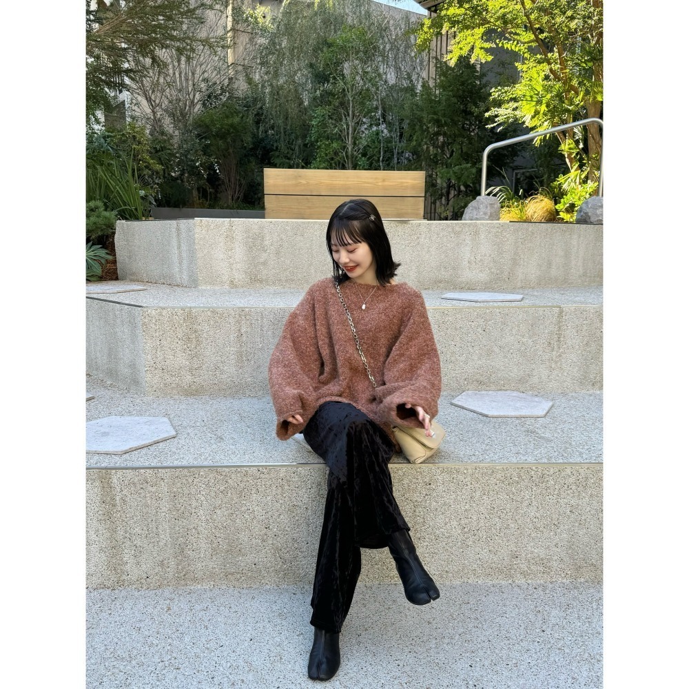 【預購】日系選品💕Hin日單  日系純色圓領混色慵懶寬鬆落肩針織毛衣 上衣-細節圖2