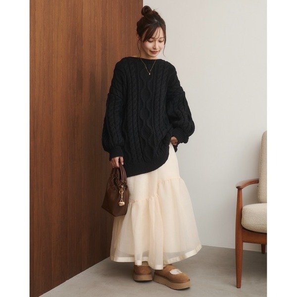 【預購】日系選品💕moi日單 日系甜美可愛露背麻花寬鬆圓領中長版毛衣-細節圖6