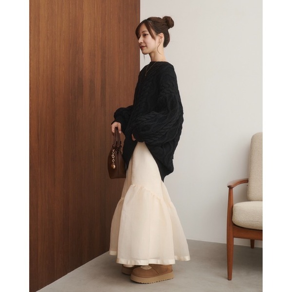 【預購】日系選品💕moi日單 日系甜美可愛露背麻花寬鬆圓領中長版毛衣-細節圖8