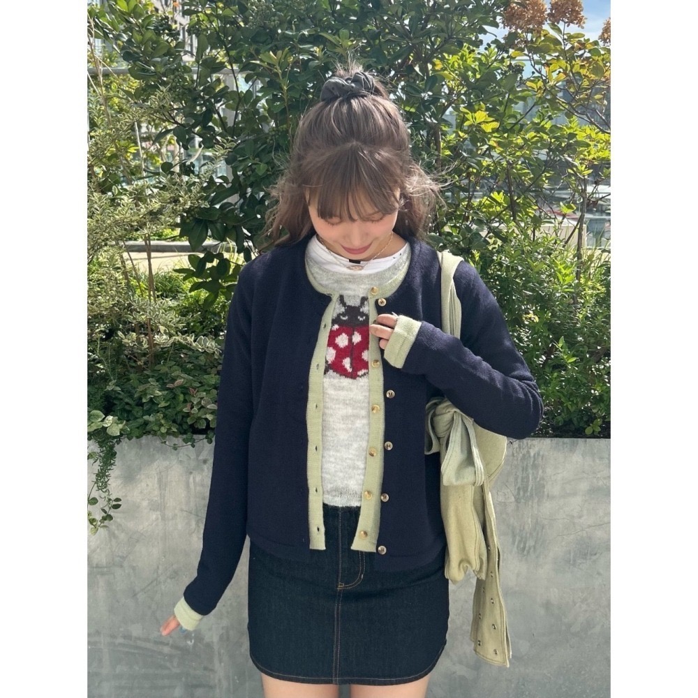 【現貨+預購】日系選品💕tina日單 撞色拼接圓領可愛排扣日系假兩件針織衫 長袖上衣 外套 開衫-細節圖10