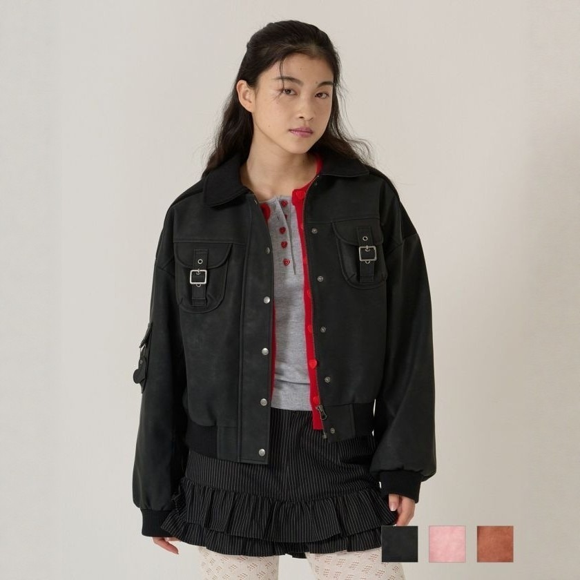 【現貨】日系選品💕tina日單 新品! 復古精緻多口袋翻領休閒皮衣外套 日系 皮外套 女裝-細節圖8