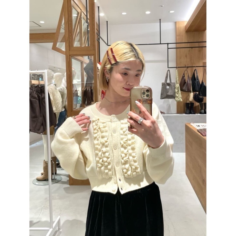【灰現貨+預購】日系選品💕kas日單 春季 日系可愛荷葉邊造型針織上衣外套 開衫-細節圖3