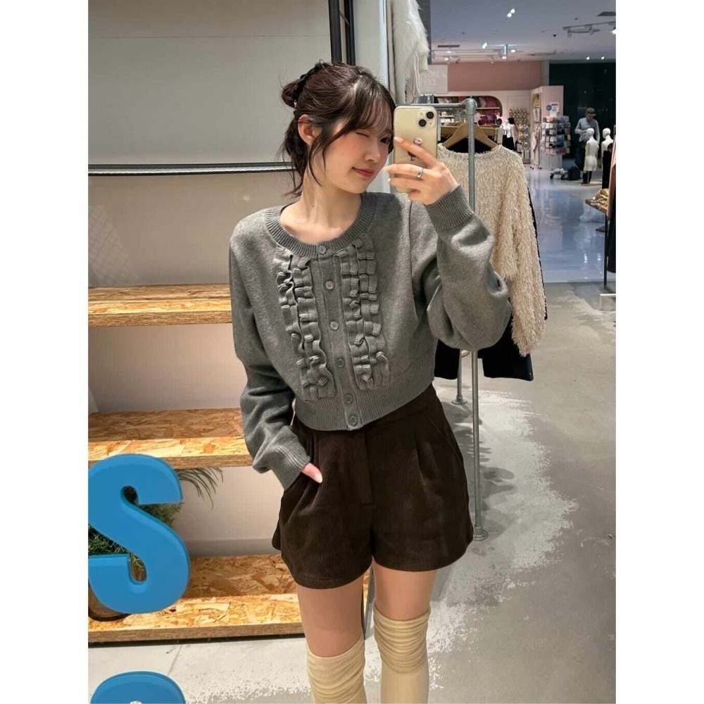 【灰現貨+預購】日系選品💕kas日單 春季 日系可愛荷葉邊造型針織上衣外套 開衫-細節圖6