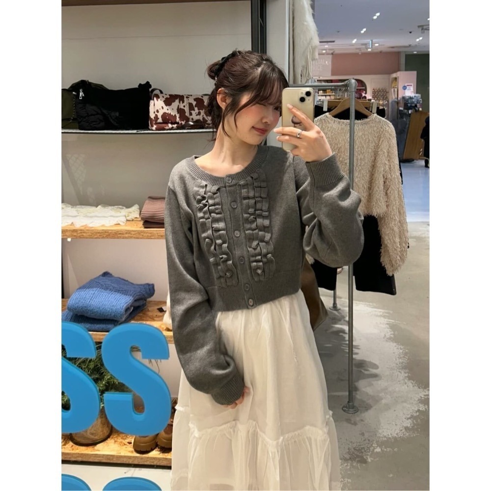 【灰現貨+預購】日系選品💕kas日單 春季 日系可愛荷葉邊造型針織上衣外套 開衫-細節圖8