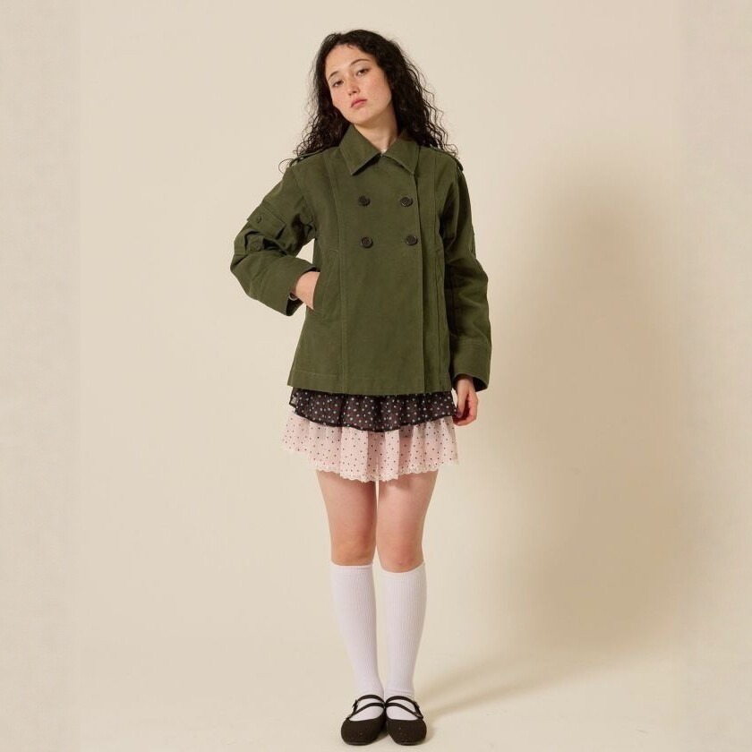 【現貨】日系選品💕tina日單 春季新品 日系復古高級水洗純棉雙排扣工裝 風衣 外套 大衣-細節圖2