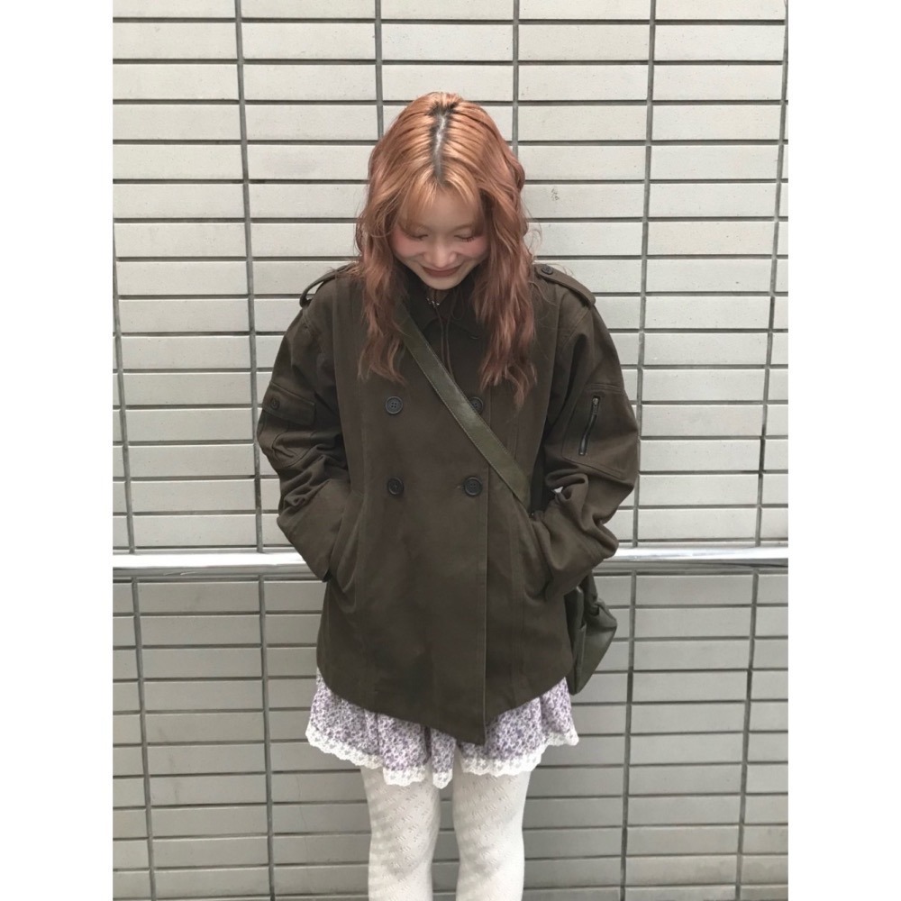 【現貨】日系選品💕tina日單 春季新品 日系復古高級水洗純棉雙排扣工裝 風衣 外套 大衣-細節圖7