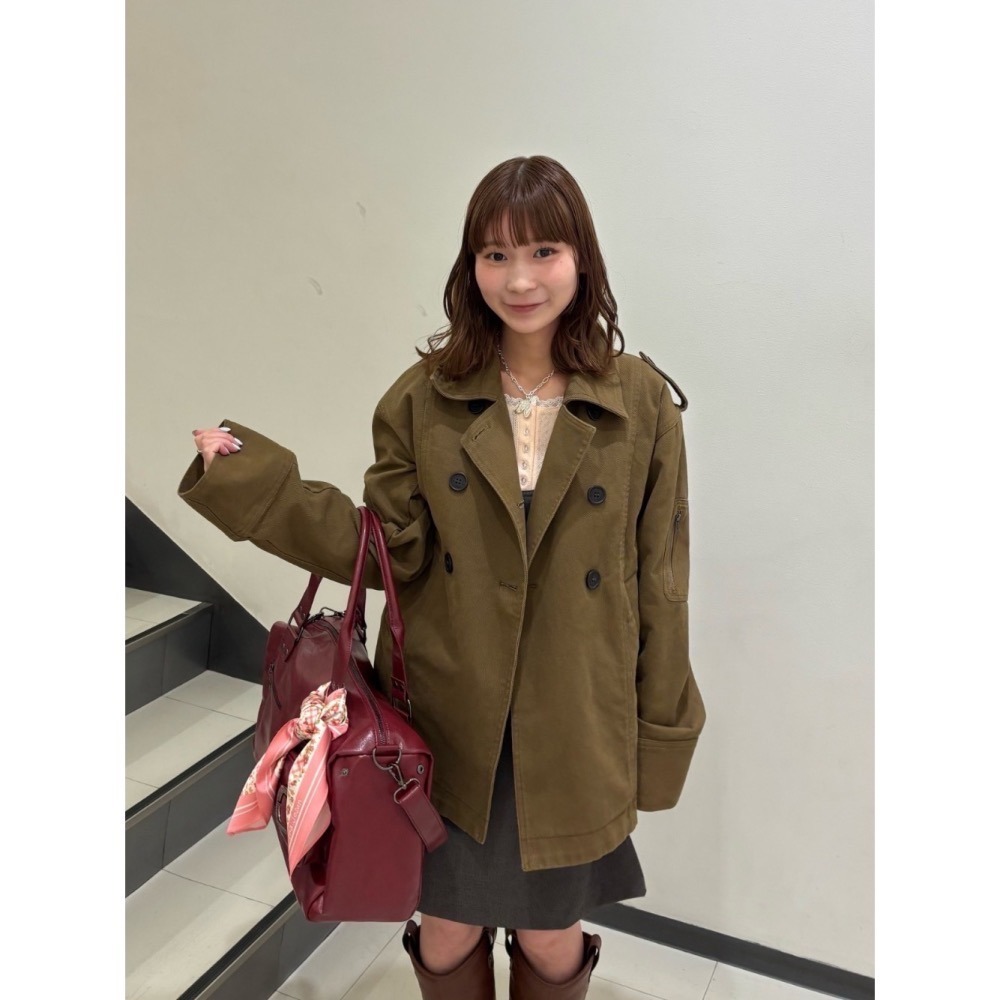 【現貨】日系選品💕tina日單 春季新品 日系復古高級水洗純棉雙排扣工裝 風衣 外套 大衣-細節圖9