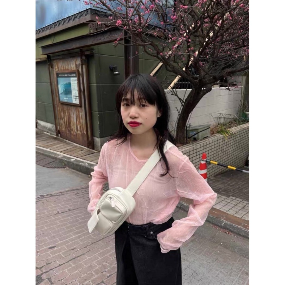 【現貨】孤品 日系選品💕KAS日單 日系肌理感透膚長袖圓領打底蕾絲上衣 打底衣 長袖上衣 疊穿-細節圖4