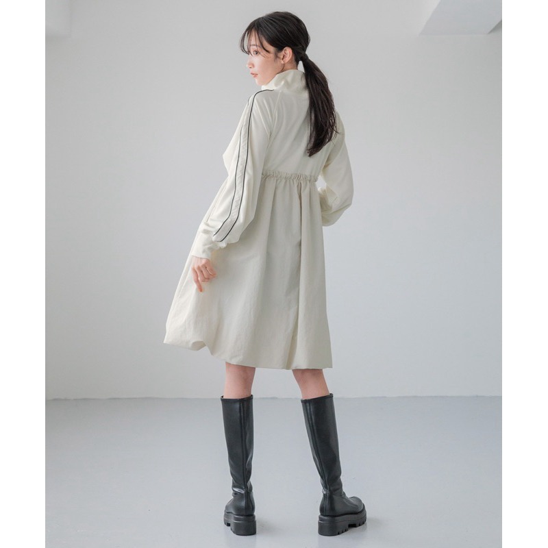 【現貨】孤品 日系選品💕早春 LF日單 運動風立領拉鍊設計針織拼接尼龍腰部抽繩綁帶洋裝 連衣裙-細節圖2