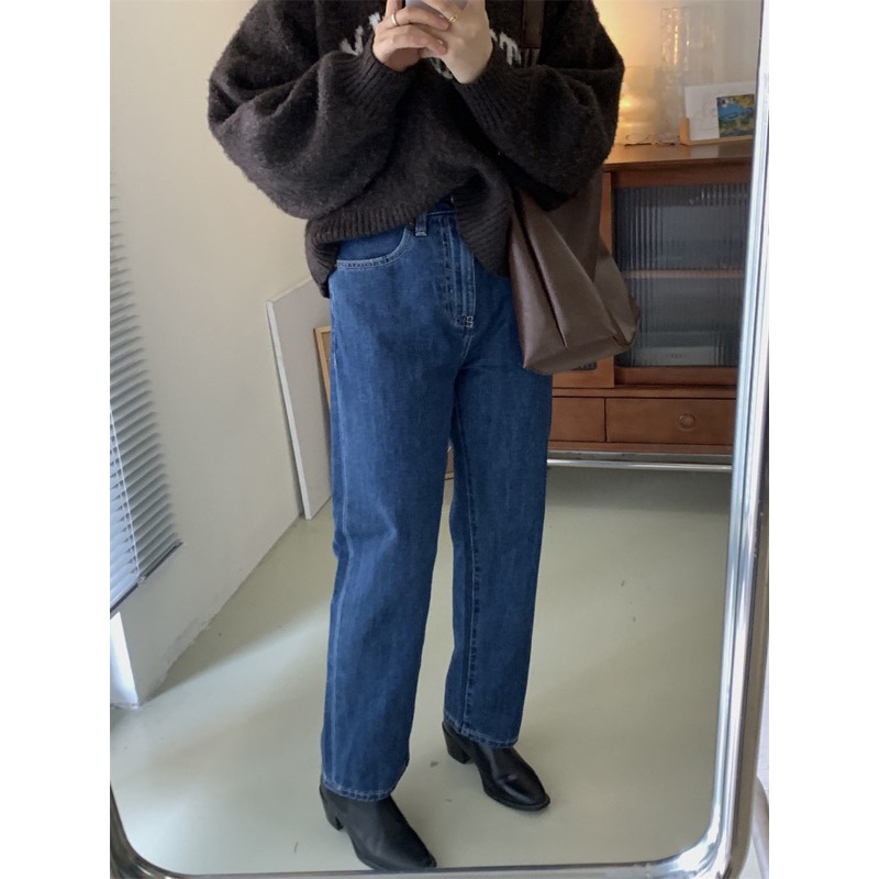 【現貨】孤品日系選品💕版型好！GW經典版型顯瘦水洗小直筒寬鬆牛仔褲 日單-細節圖4