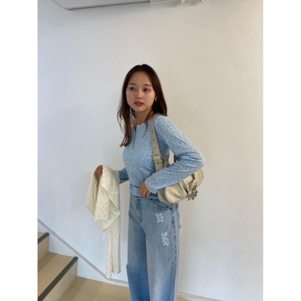 【現貨】 孤品 實拍📷日系選品💕新品 Tina日單 清新甜美少女蕾絲花邊純色/碎花/蝴蝶結長袖上衣-細節圖2