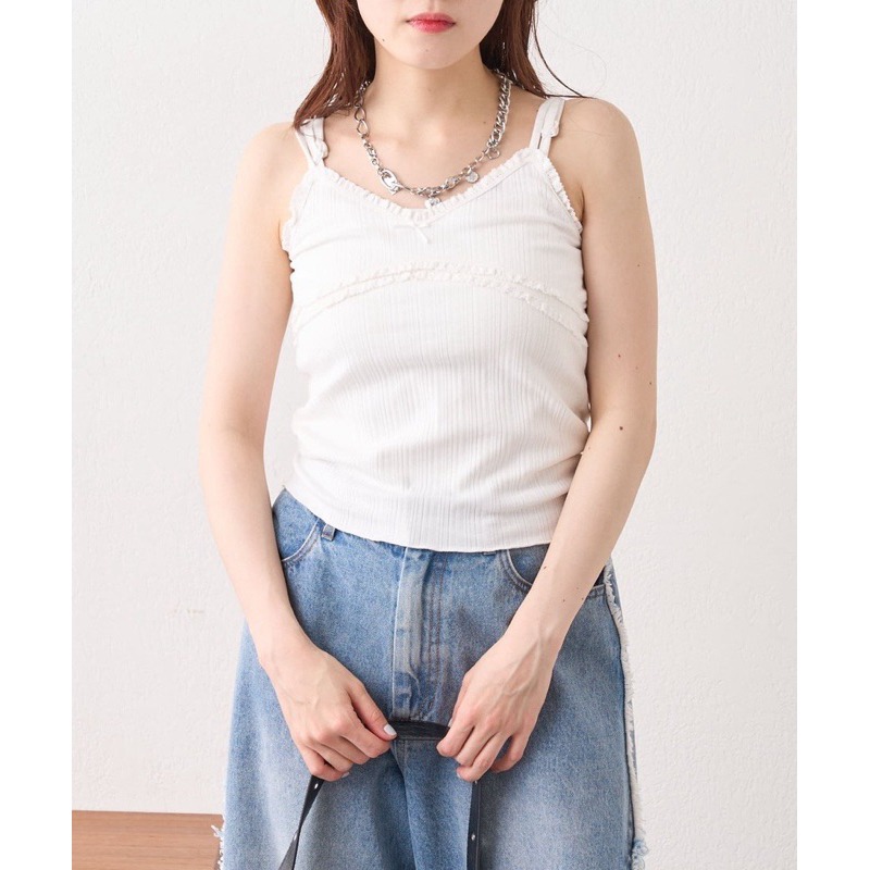 【現貨】孤品 實拍📷日系選品💕w close*日單 日系花邊拼接蝴蝶結吊帶背心 無袖背心 上衣-細節圖6