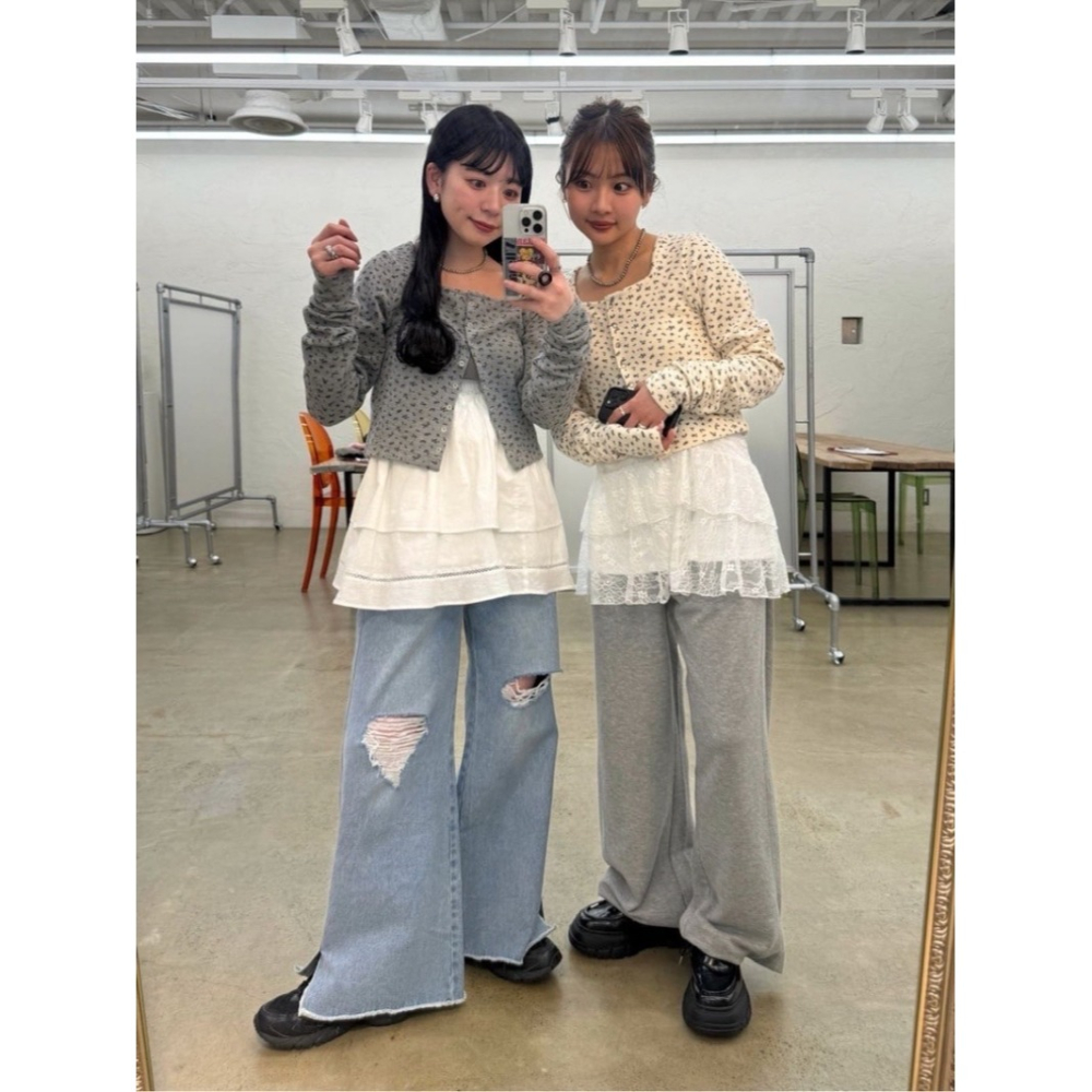 【現貨】 孤品 日系選品💕kas日單 2way前後兩穿方領清新甜美碎花/純色短版顯瘦開衫 襯衫 外套-細節圖2