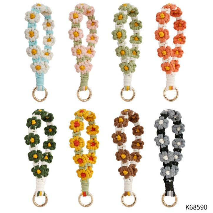 波西米亞手機繩  手機腕繩 手工編織花繩  手機掛繩 小花編織手機繩 多用途防掉繩-細節圖4