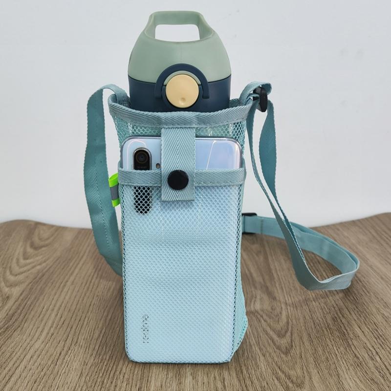 網格水壺背袋 保溫瓶背袋 水壺網袋 可放手機 手搖飲杯袋 環保杯袋-細節圖5