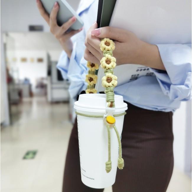 編織款飲料提帶 編織杯套 飲料手提帶 杯套 小雛菊飲料手提帶 手搖杯手提帶 環保杯套-細節圖2