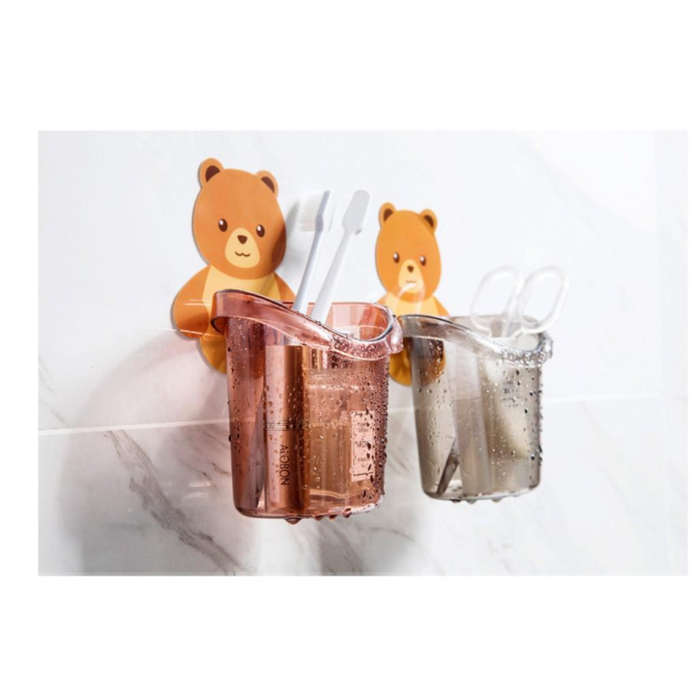 小熊無痕收納架牙刷牙膏架 無痕收納架  牙刷架 浴室收納架 隨機顏色-細節圖2