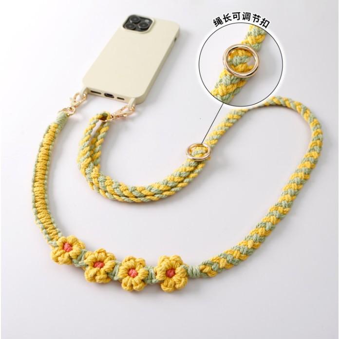 買就送手機透明夾片 波西米亞手機斜背掛繩 可條長短 小雛菊編織手機掛繩 手機防掉繩 手機掛繩-細節圖2