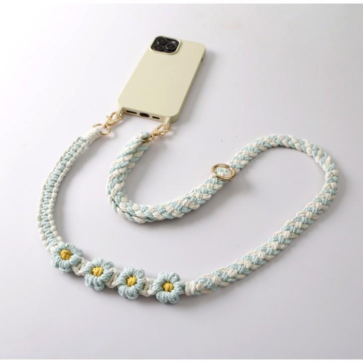 買就送手機透明夾片 波西米亞手機斜背掛繩 可條長短 小雛菊編織手機掛繩 手機防掉繩 手機掛繩-細節圖3