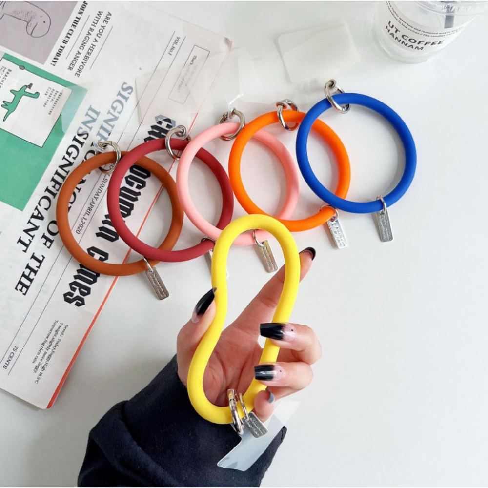 手機防丟掛環 矽膠手環掛圈+透明掛片 莫蘭迪色系手機腕環  馬卡龍色 手機手環-細節圖3