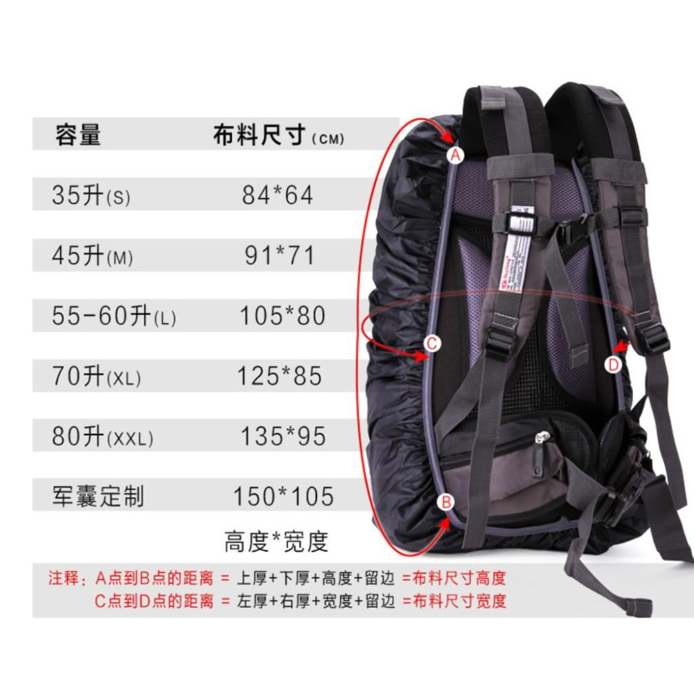 登山包防水罩/背包套防水套/背包防雨罩/背包雨衣70L-細節圖4