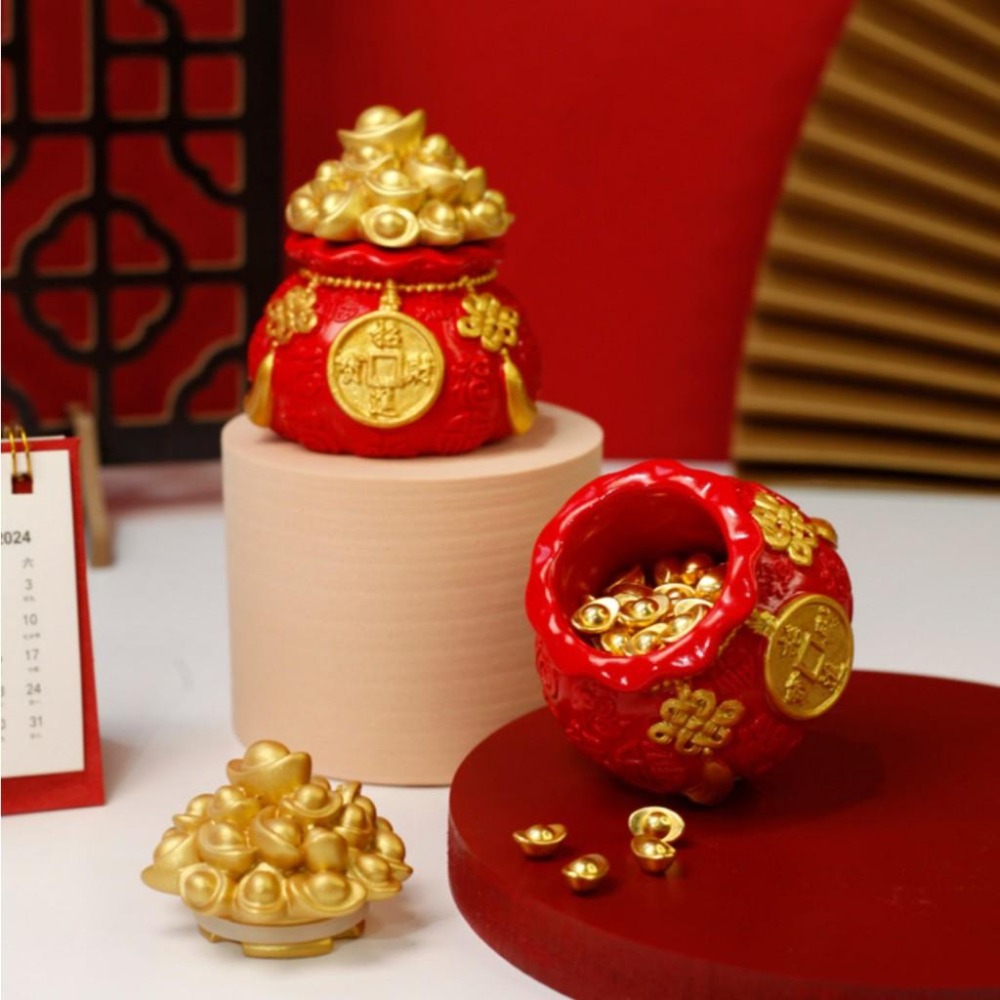 聚寶盆擺飾 新年招財小物 交換禮物 春節 福袋 招財裝飾 辦公桌招財裝飾-細節圖2