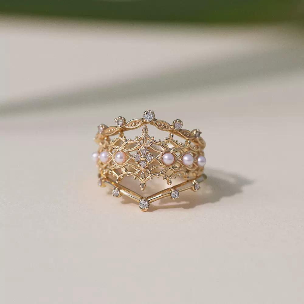 CEDONY | 2024年春季新品 手指上的花園 一套多種戴法 鑲嵌貝殼珍珠白鋯鑽 日牌同款 | 戒指 尾戒 疊戴戒指-細節圖3