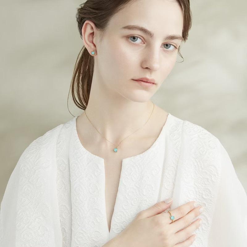 CEDONY | 春夏季節限定 天然綠松石拼貼石英石首飾套組 日本專櫃同款 | 項鍊 戒指 耳釘 耳夾 綠松石-細節圖4