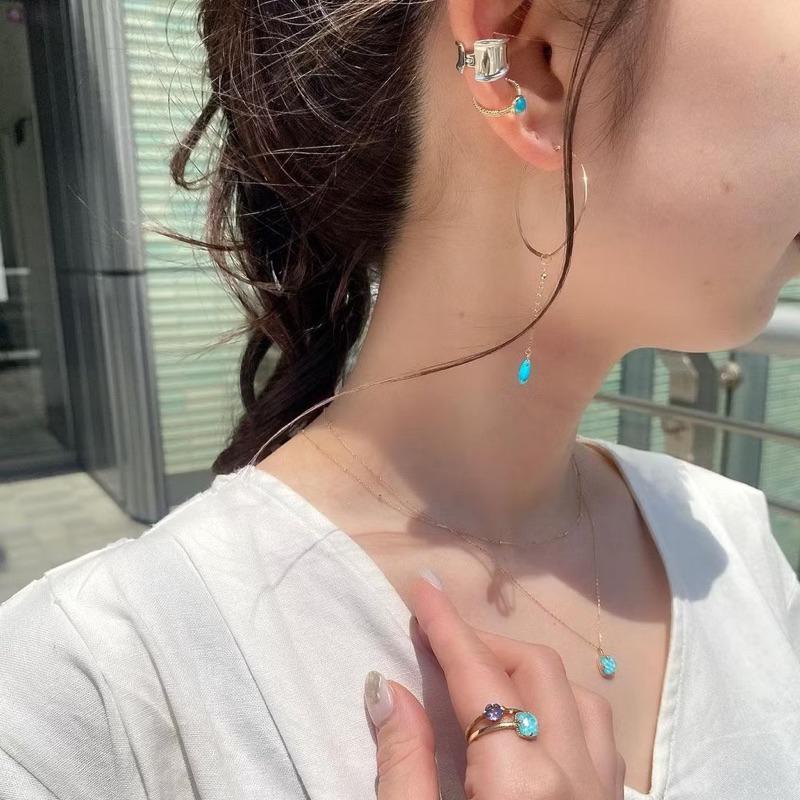 CEDONY | 春夏季節限定 天然綠松石拼貼石英石首飾套組 日本專櫃同款 | 項鍊 戒指 耳釘 耳夾 綠松石-細節圖6