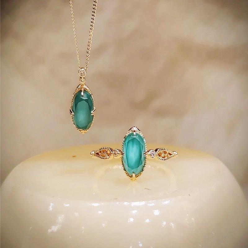 CEDONY | 日系氣質新款 夏季單品 天然綠松石拼石首飾套組 日本專櫃同款 | 項鍊 戒指 綠松石-細節圖2