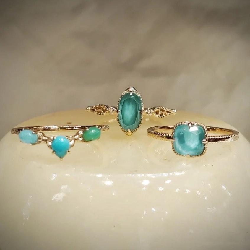 CEDONY | 日系氣質新款 夏季單品 天然綠松石拼石首飾套組 日本專櫃同款 | 項鍊 戒指 綠松石-細節圖3