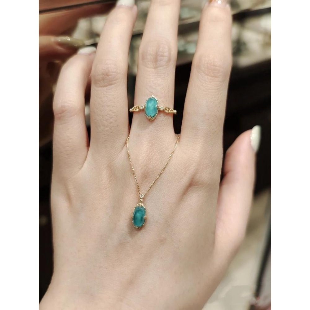 CEDONY | 日系氣質新款 夏季單品 天然綠松石拼石首飾套組 日本專櫃同款 | 項鍊 戒指 綠松石-細節圖7