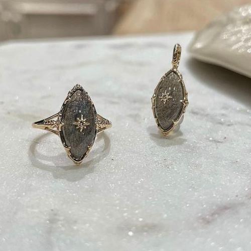 CEDONY | 日系珠寶 絕版品再現 天然拉長石首飾套組 雪花裝飾 日牌同款 | 項鍊 戒指-細節圖4