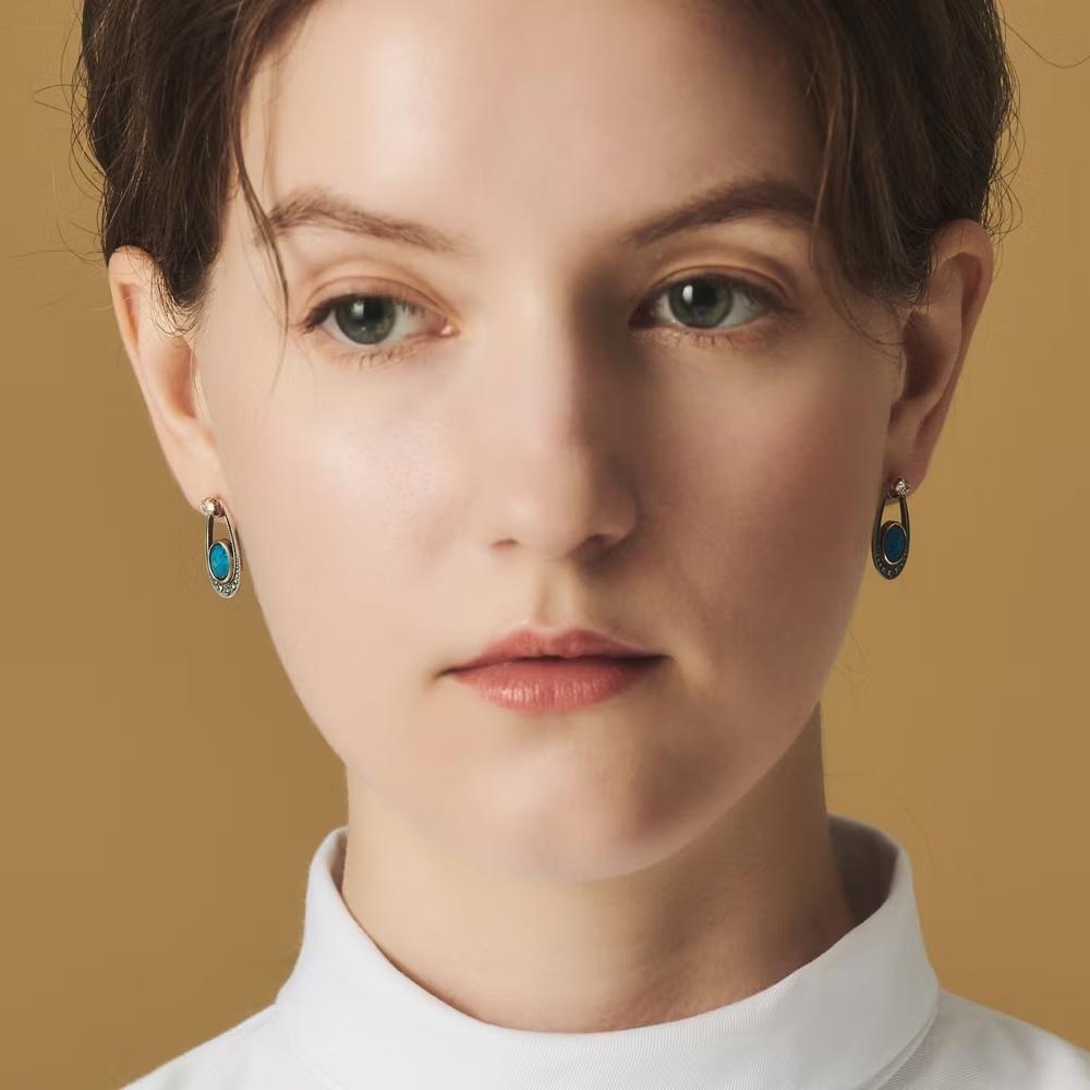 CEDONY | 古羅馬之美 經典純銀做舊首飾 鑲嵌合成藍歐泊 | 吊墜 項鍊 戒指 耳釘 耳墜-細節圖4