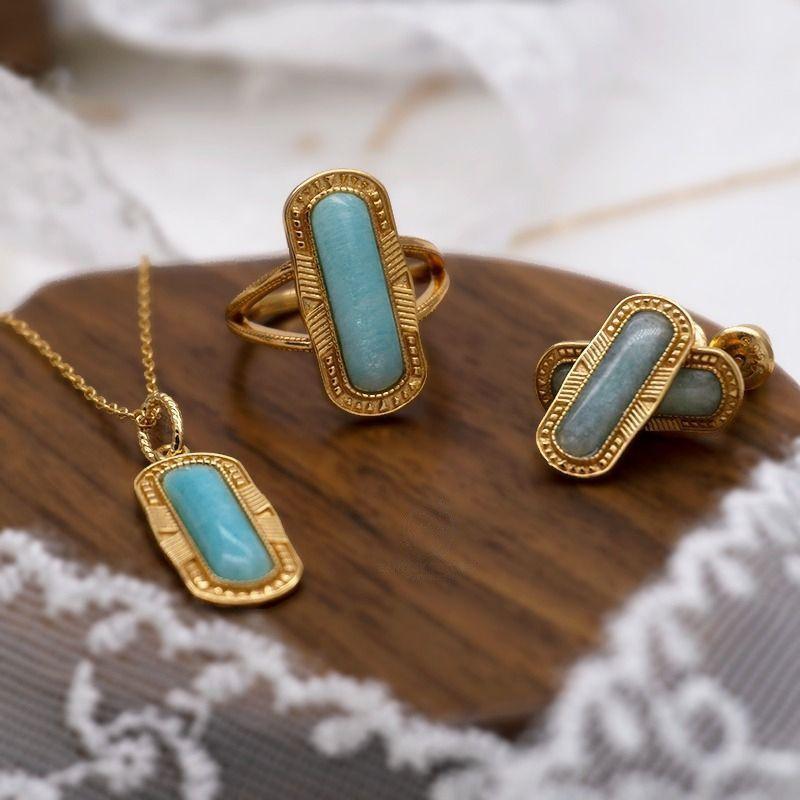 CEDONY | 古典宮廷雕花天河石首飾套組 日本專櫃agete同款 | 項鍊 戒指 耳釘 天河石 亞馬遜石-細節圖5