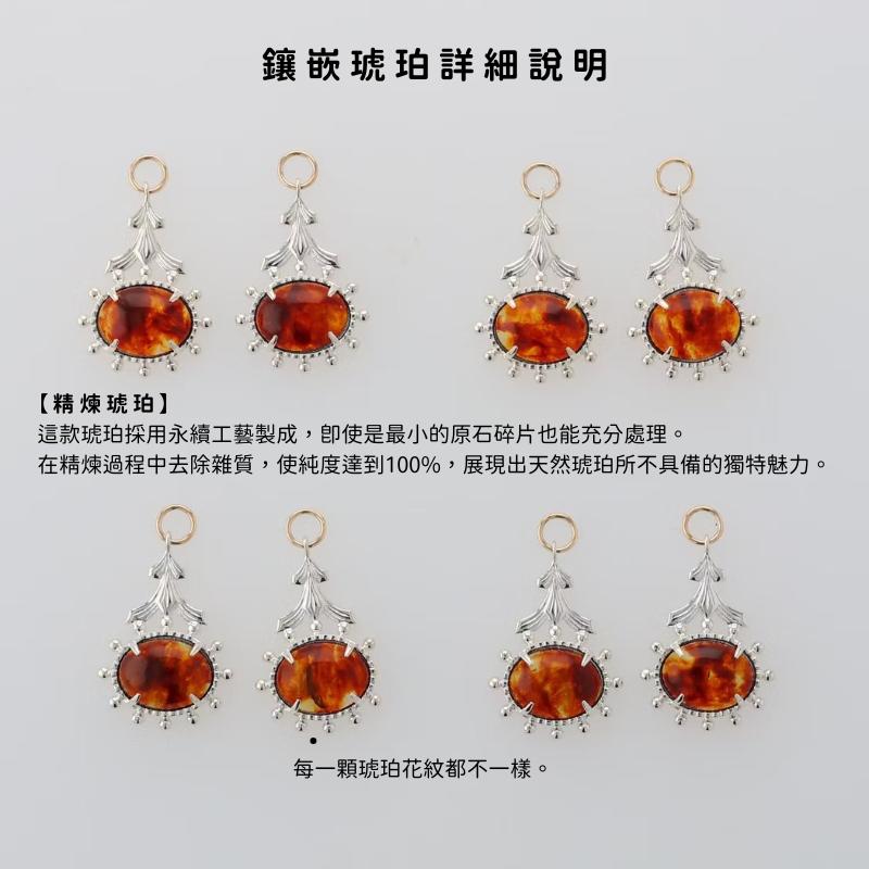 CEDONY｜火焰琥珀 光影之舞 高質感兩用耳環 每顆花紋獨一無二 珠寶級搭配 天然藝術｜耳釘 耳墜 耳夾-細節圖4