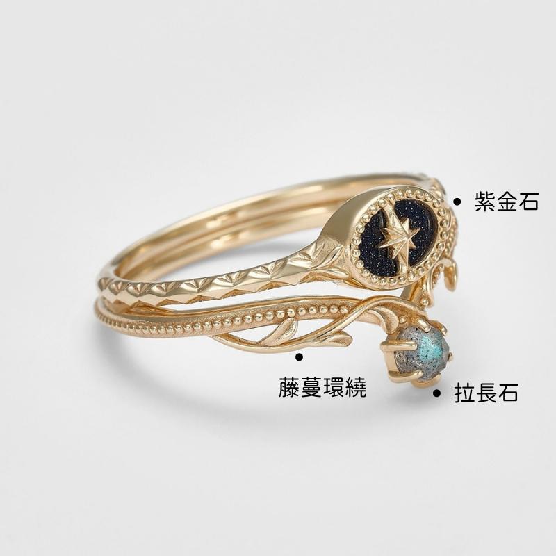 CEDONY｜夜空閃耀設計 夢幻星辰 秋日星光 八芒星紫金石疊戴戒指套組 拉長石點綴｜戒指-細節圖2