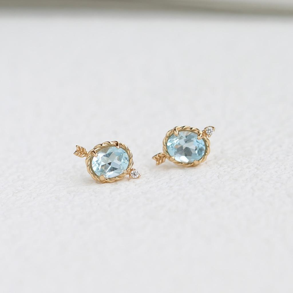 CEDONY | 浪漫輕奢禮物 情侶首選 水藍色托帕石 愛神之石 邱比特之箭 日本品牌同款 | 項鍊 耳釘 耳夾 戒指-細節圖4